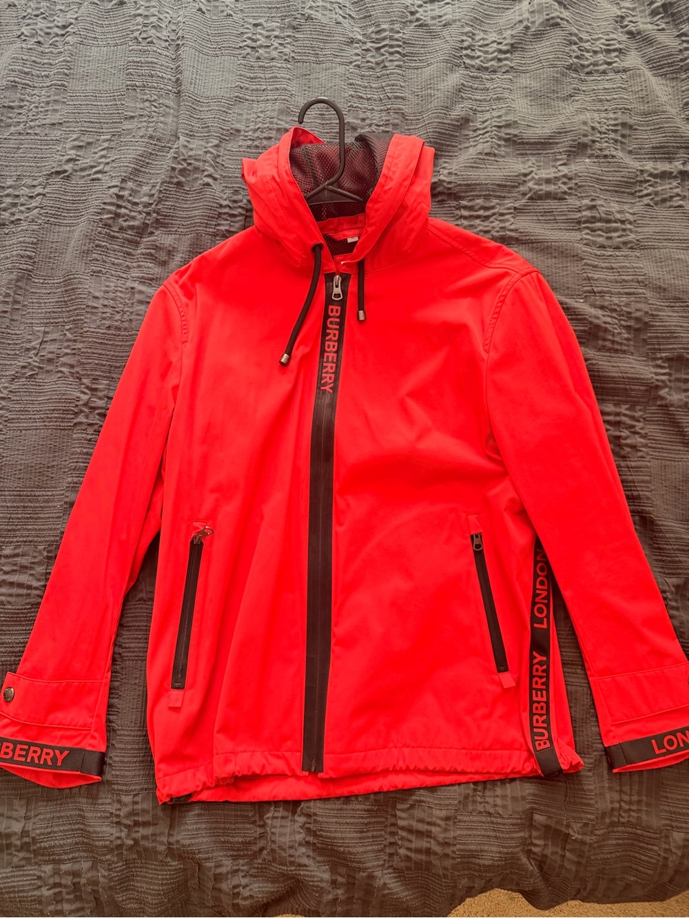 Burberry Men's Bright Red Hooded Rain Jacket
